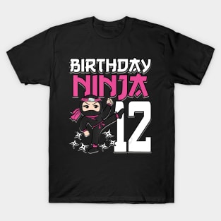 Birthday Ninja 12 Girl Pink Shinobi Themed 12th B-Day Party T-Shirt